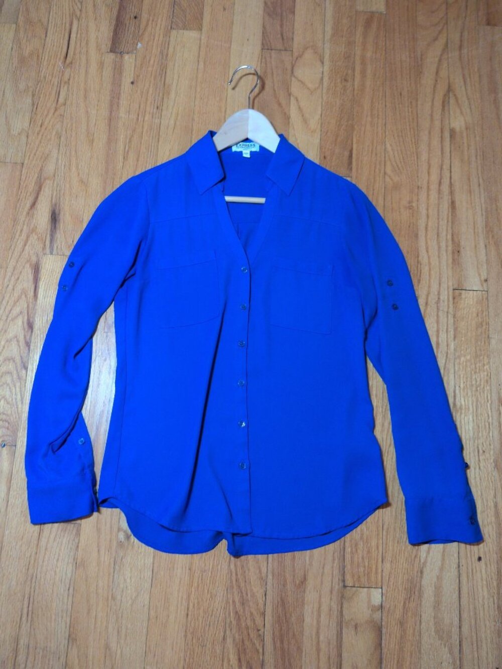 EXPRESS Women's Royal Blue Button Down Long Sleeve Shirt S